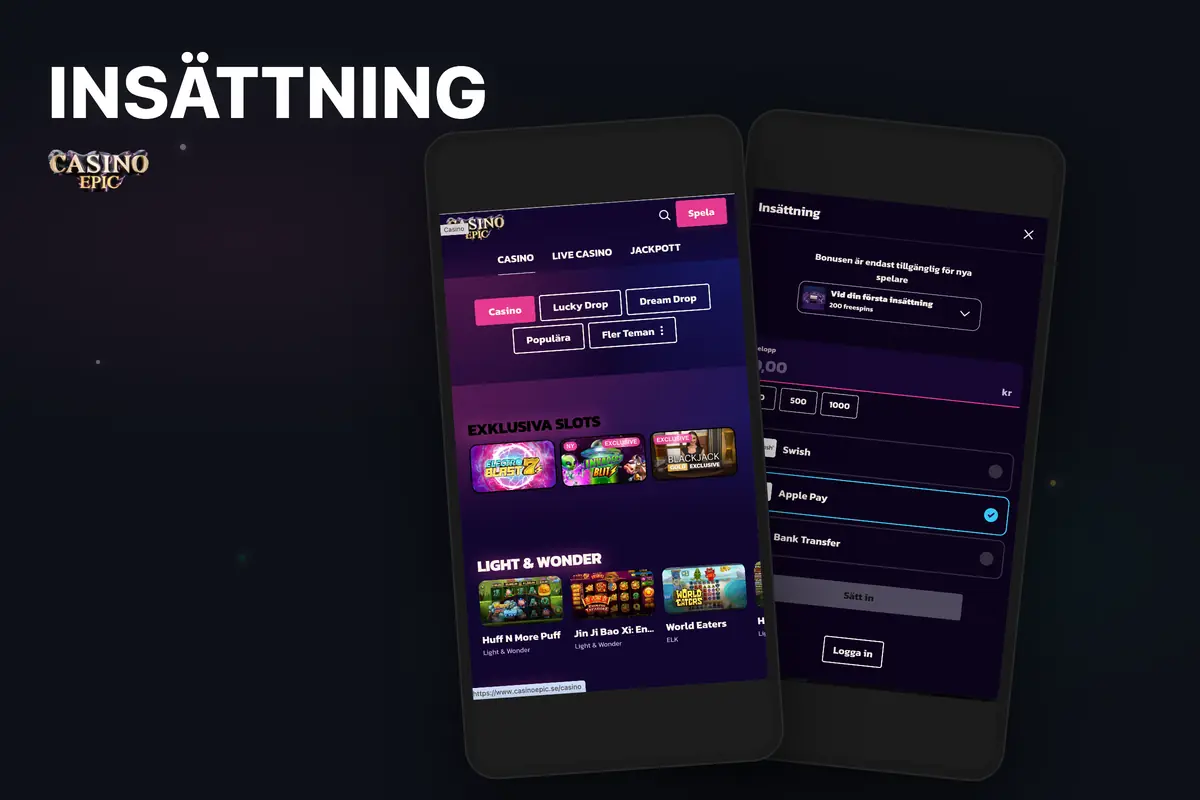 Epic Casino insättning på mobil — betalningsmetoder